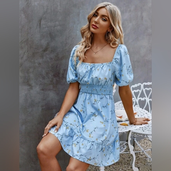 NWOT blue floral print tie backless A-line dress size 10 - Picture 3 of 10